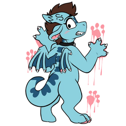 Feral Sciggles splatting pink-painted paw prints all over the wall.